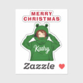 Meisje met groene kikkerkerst sticker (Vel)