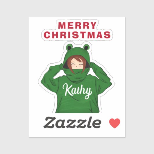 Meisje met groene kikkerkerst sticker (Vel)