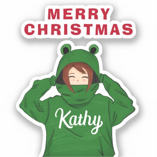 Meisje met groene kikkerkerst sticker (Voorkant)