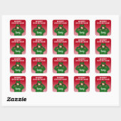 Meisje met groene kikkerkerst vierkante sticker (Vel)