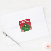 Meisje met groene kikkerkerst vierkante sticker (Envelop)