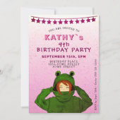 Meisje met groene kikkerroze waterdag kaart (Voorkant)