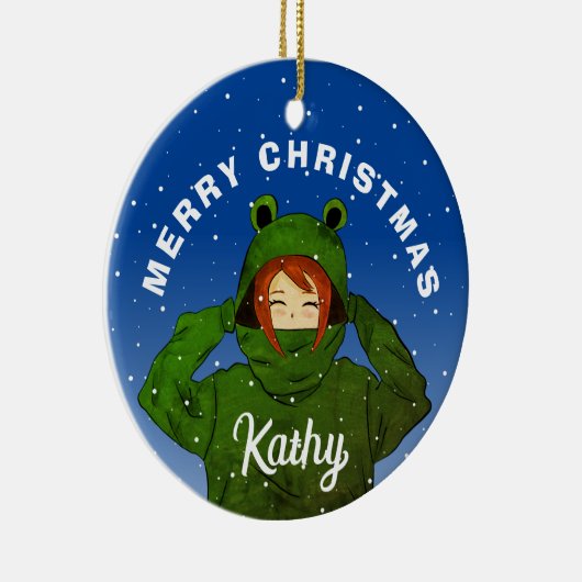 Meisje met groene kikkerst keramisch ornament (Rechts)