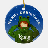 Meisje met groene kikkerst keramisch ornament (Voorkant)