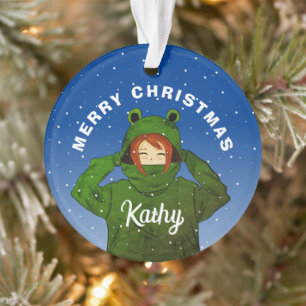 Meisje met groene kikkerst ornament