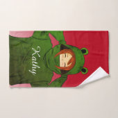 Meisje met groene kikkerviscooppen Aangepaste naam Bad Handdoek (Handdoek)