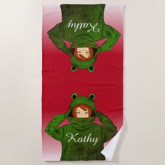 Meisje met groene kikkerviscooppen Aangepaste naam Strandlaken (Voorkant)