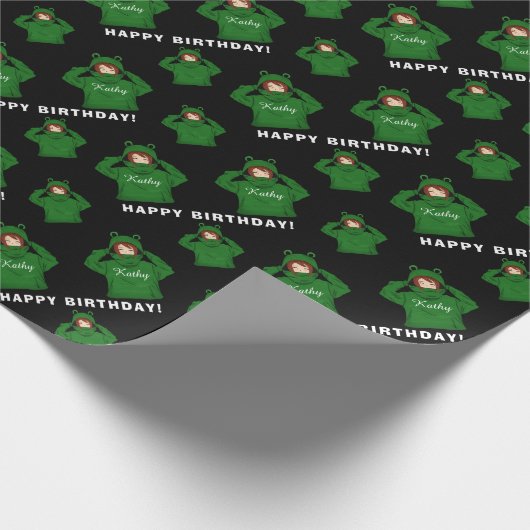 Meisje met groene kikkervisjes cadeaupapier (Hoek)