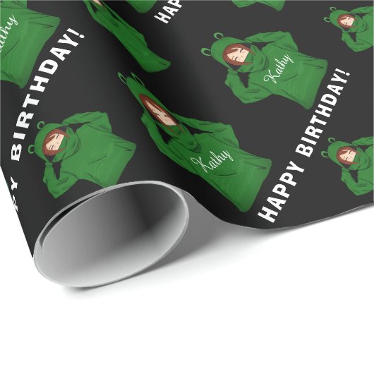 Meisje met groene kikkervisjes cadeaupapier (Rol Hoek)