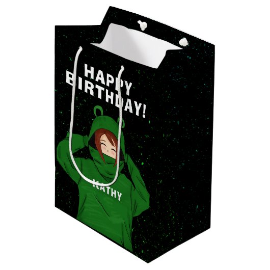 Meisje met groene kikkervisjes medium cadeauzakje (Voorkant Gekanteld)