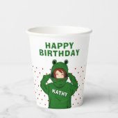 Meisje met groene kikkervisjes papieren bekers (Achterkant)