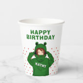 Meisje met groene kikkervisjes papieren bekers (Voorkant)