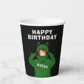 Meisje met groene kikkervisjes papieren bekers (Achterkant)