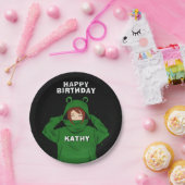 Meisje met groene kikkervisjes papieren bordje (Feest)