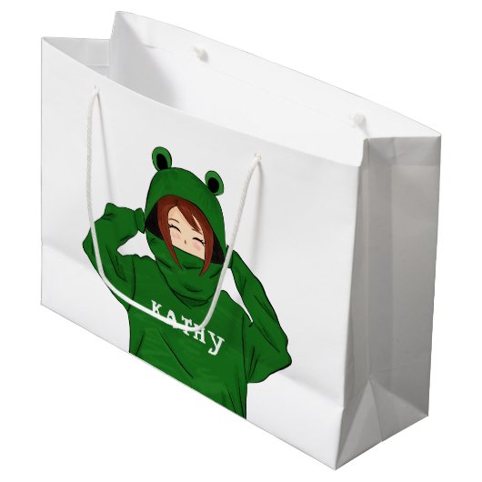 Meisje met groene kikkervistekening groot cadeauzakje (Voorkant Gekanteld)