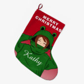 Meisje met groene kikkervistekening grote kerstsok (Voorkant (Hangend))