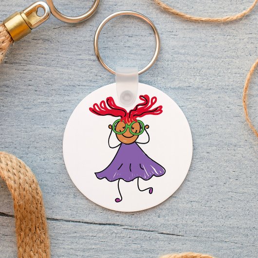 Meisje met grote glazen en haarSleutelhanger Sleutelhanger