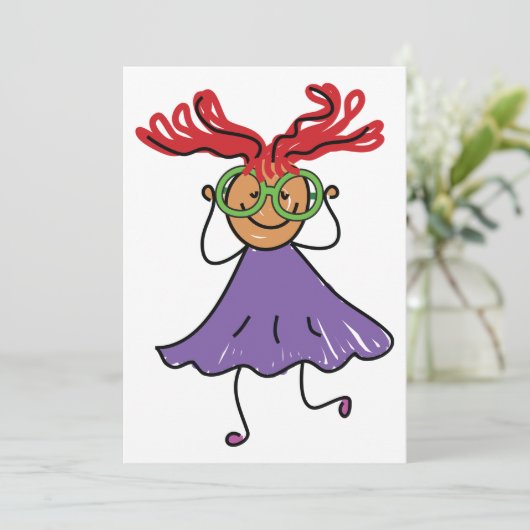 Meisje met grote glazen Paarse uitnodiging (Staand voorkant)
