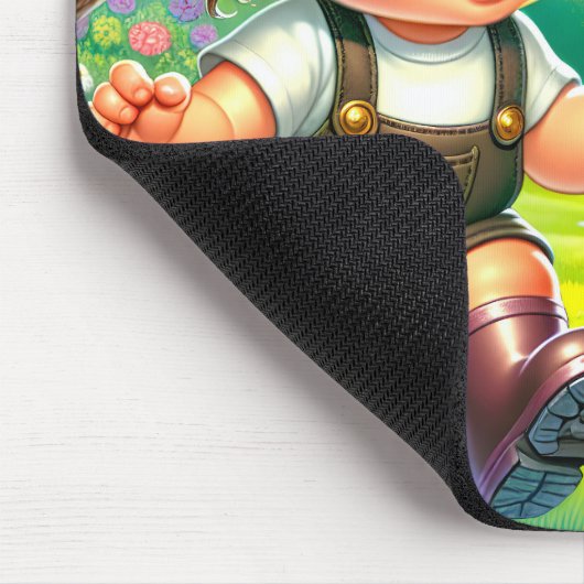 Meisje met grote ogen en groene kikker muismat (Hoek)