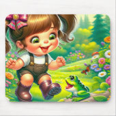 Meisje met grote ogen en groene kikker muismat (Voorkant)