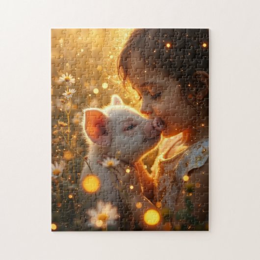 Meisje met haar huisvarken legpuzzel (Verticaal)