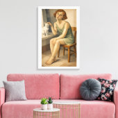 MEISJE MET HAAR KAT CANVAS AFDRUK (Insitu (Woonkamer))