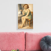 MEISJE MET HAAR KAT CANVAS AFDRUK (Insitu (Woonkamer))