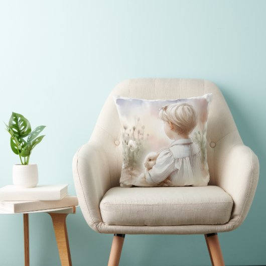 Meisje met haar konijntje kussen (Stoel)