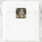 Meisje met haar ogen gesloten vierkante sticker (Tas)