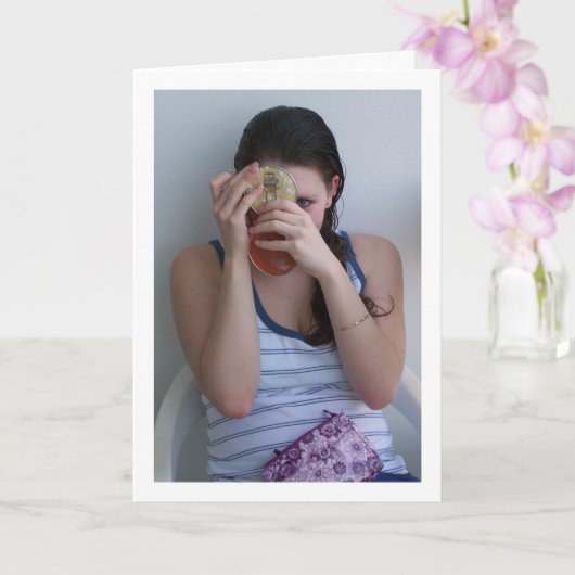 Meisje met handheld make-up spiegel portret kaart (Orchidee)