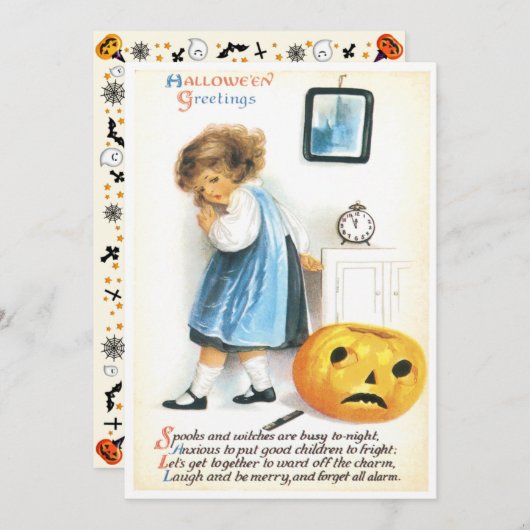 meisje met handschoen en pompoen kaart (Voorkant / Achterkant)
