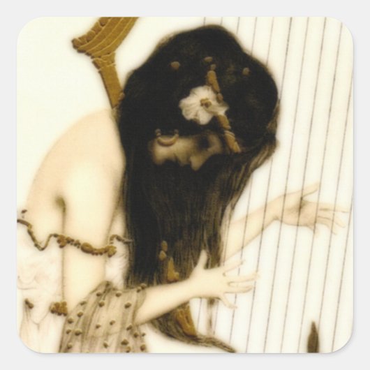 Meisje met Harp Vierkante Sticker (Voorkant)