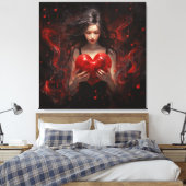 Meisje met hart canvas afdruk (Insitu (Slaapkamer))