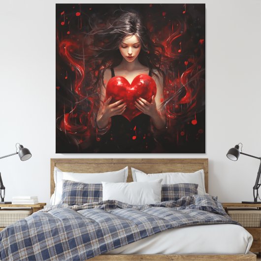 Meisje met hart canvas afdruk (Insitu (Slaapkamer))