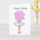 Meisje met hartballonnen Verjaardag Kaart (Gele Bloem)