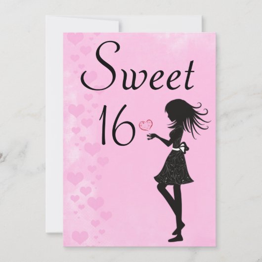 Meisje met Harten Roze Zoete 16 Verjaardag Uitnodi Kaart (Voorkant)