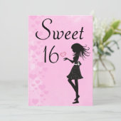 Meisje met Harten Roze Zoete 16 Verjaardag Uitnodi Kaart (Staand voorkant)