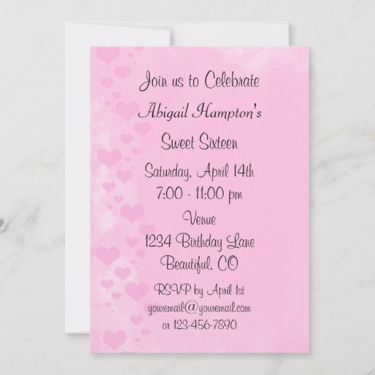 Meisje met Harten Roze Zoete 16 Verjaardag Uitnodi Kaart (Achterkant)