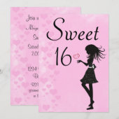 Meisje met Harten Roze Zoete 16 Verjaardag Uitnodi Kaart (Voorkant / Achterkant)