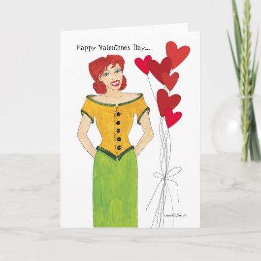 Meisje met Heart Ballons-Valentijn Feestdagen Kaart (Voorkant)