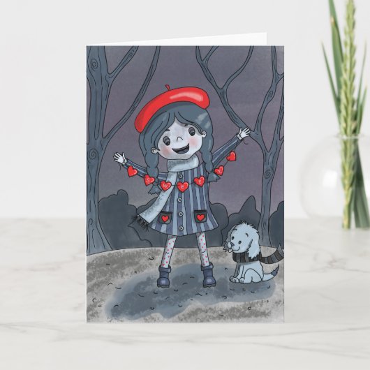 Meisje met Heart Garland Kind Valentijnsdag Kaart (Voorkant)