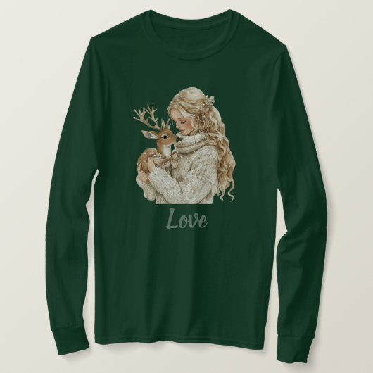 Meisje met herten Kerstmis T-shirt (Design voorkant)