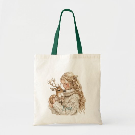 Meisje met herten Kerstmis Tote Bag (Voorkant)