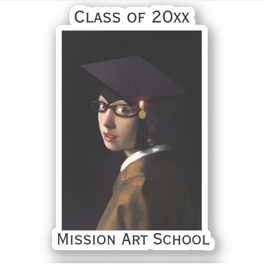 Meisje met het Afstuderen Glasbril Sticker (Voorkant)