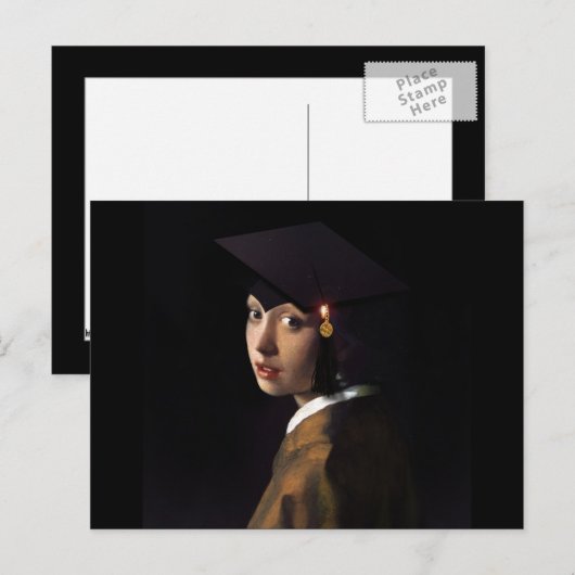 Meisje met het Afstuderen Pet (Pareloorring) Aankondigingskaart (Voorkant / Achterkant)