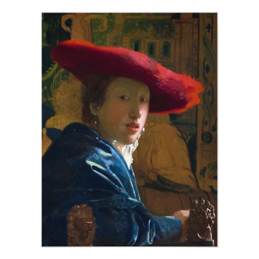 Meisje met het Rode Pet van Johannes Vermeer Foto Afdruk (Voorkant)