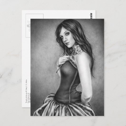 Meisje met het roos Briefkaart (Voorkant / Achterkant)