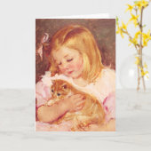 Meisje met het Wenskaart van de Kat Kaart (Gele Bloem)