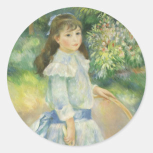 Meisje met Hoepel van Pierre Renoir, Vintage Fine  Ronde Sticker