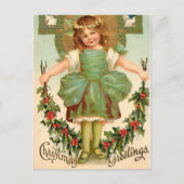  Meisje met Holly - Vintage Christmas Feestdagenkaart (Voorkant)
